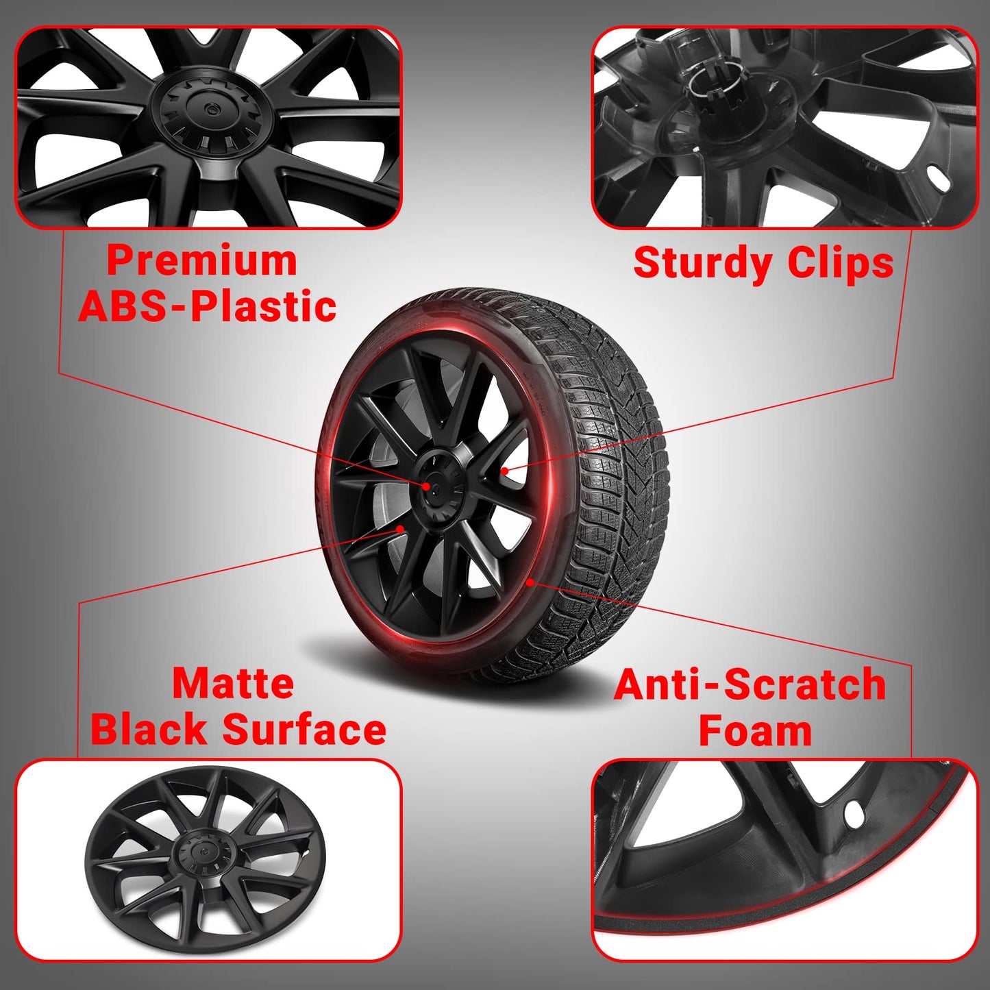 Evtesparts Model 3 18" Areo Wheel Cover Blade Style Hubcaps