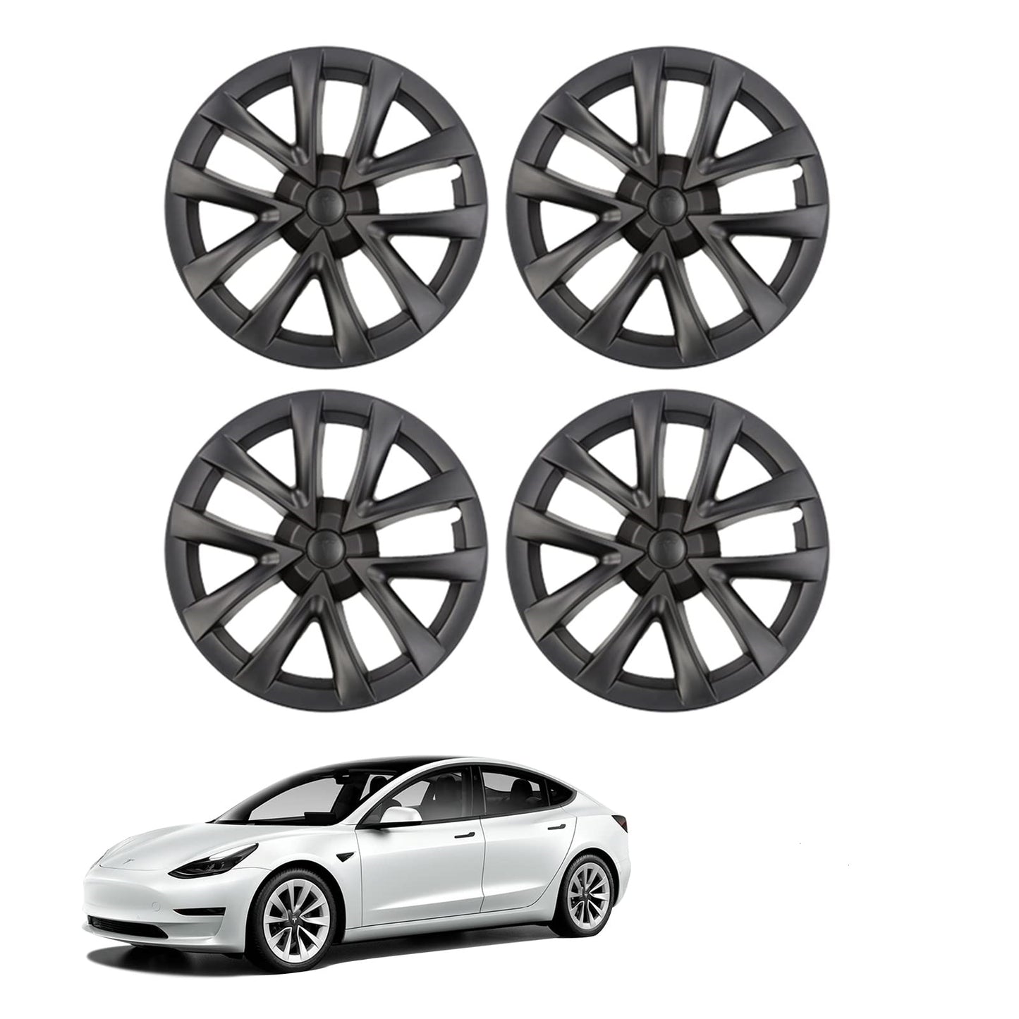 Evtesparts 18-Inch Model 3 Areo Wheel Covers Matte Black Hub Caps Replacement