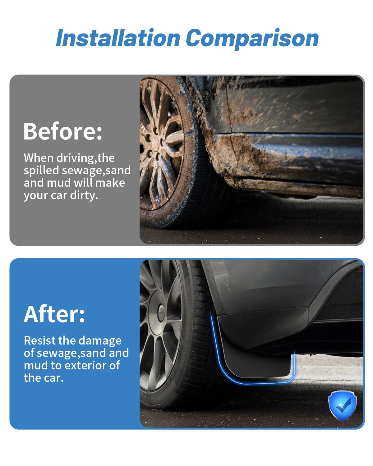 Evtesparts Model 3/Y Hidden Mud Flaps Fender Set Of 4