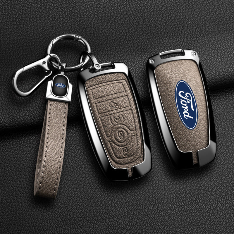 Luxury Leather Key Fob Cover For Ford Explorer, Focus, Edge, Mondeo, Escape 2/3/4/5 Button Smart Key