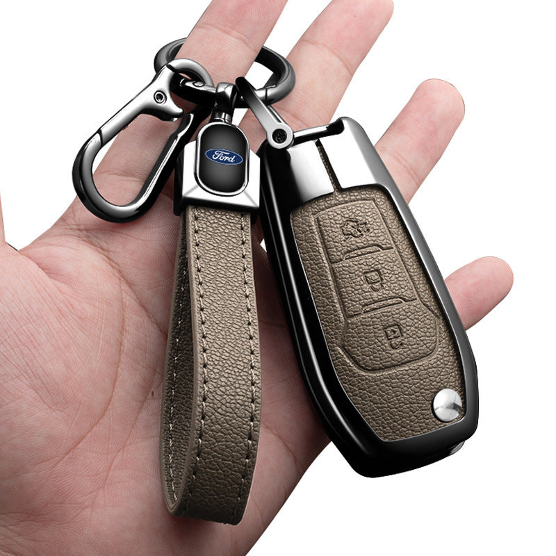 Premium Leather Key Fob Cover For Ford Explorer, Escape, Focus, Edge, Mondeo 3-Button Smart Key