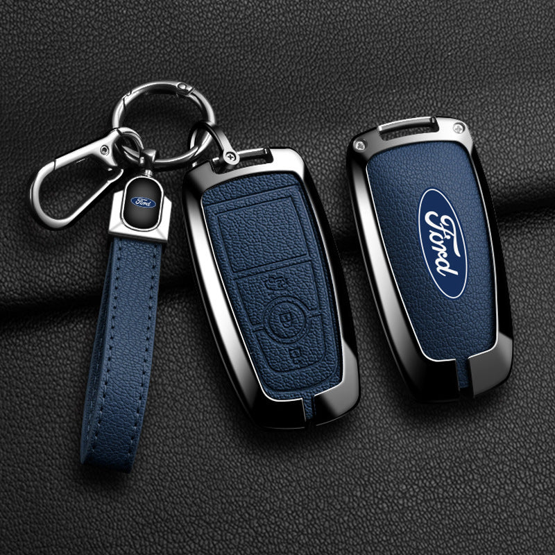 Luxury Leather Key Fob Cover For Ford Explorer, Focus, Edge, Mondeo, Escape 2/3/4/5 Button Smart Key