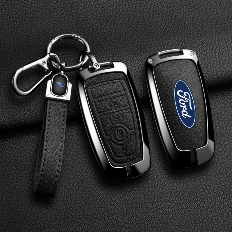 Luxury Leather Key Fob Cover For Ford Explorer, Focus, Edge, Mondeo, Escape 2/3/4/5 Button Smart Key