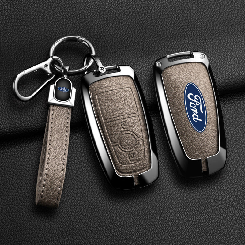Luxury Leather Key Fob Cover For Ford Explorer, Focus, Edge, Mondeo, Escape 2/3/4/5 Button Smart Key