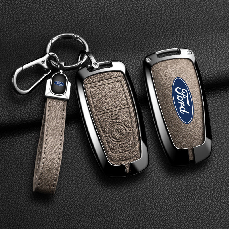 Luxury Leather Key Fob Cover For Ford Explorer, Focus, Edge, Mondeo, Escape 2/3/4/5 Button Smart Key