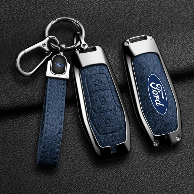 For Ford Explorer Leather Key Fob Cover/ Escape/ Focus/ Edge/Mondeo Key Case (3-Button)