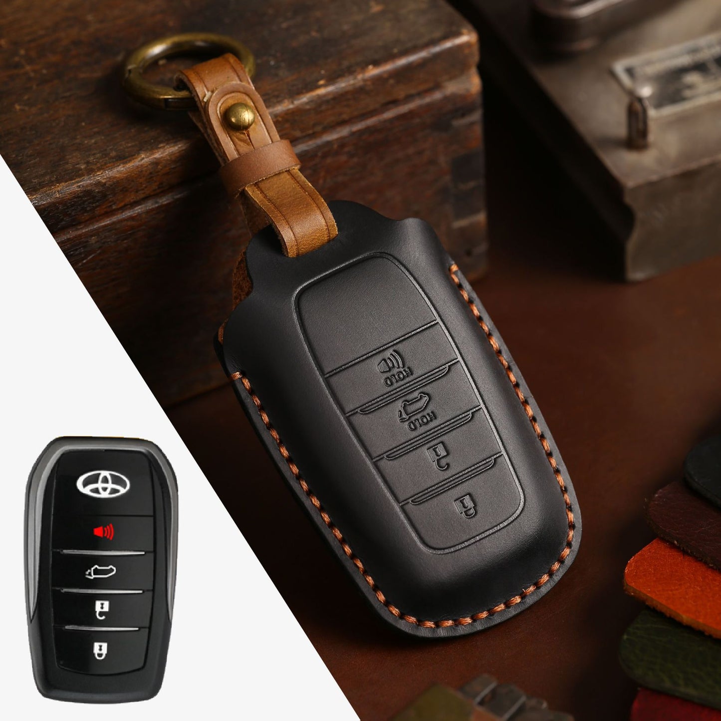 For Toyota Land Cruiser Leather Key Fob Cover