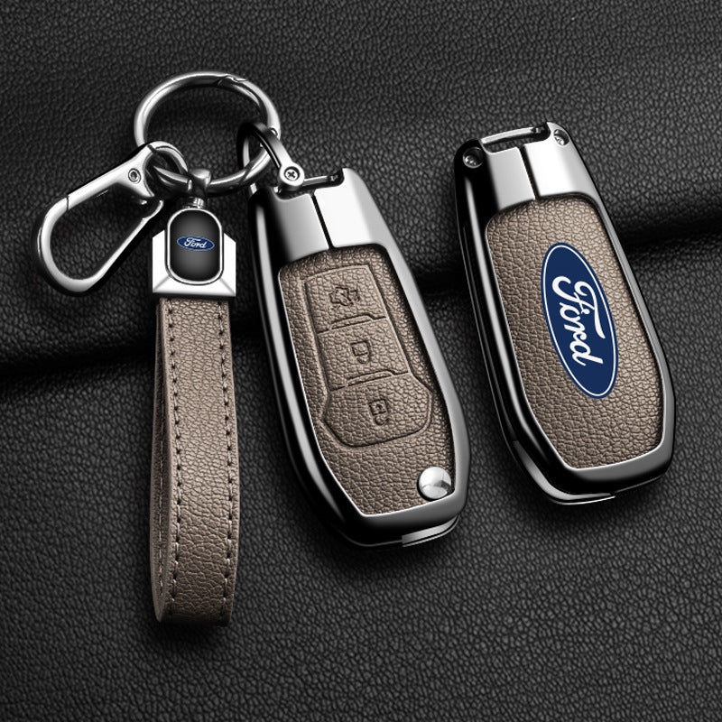 For Ford Explorer Leather Key Fob Cover/ Escape/ Focus/ Edge/Mondeo Key Case (3-Button)