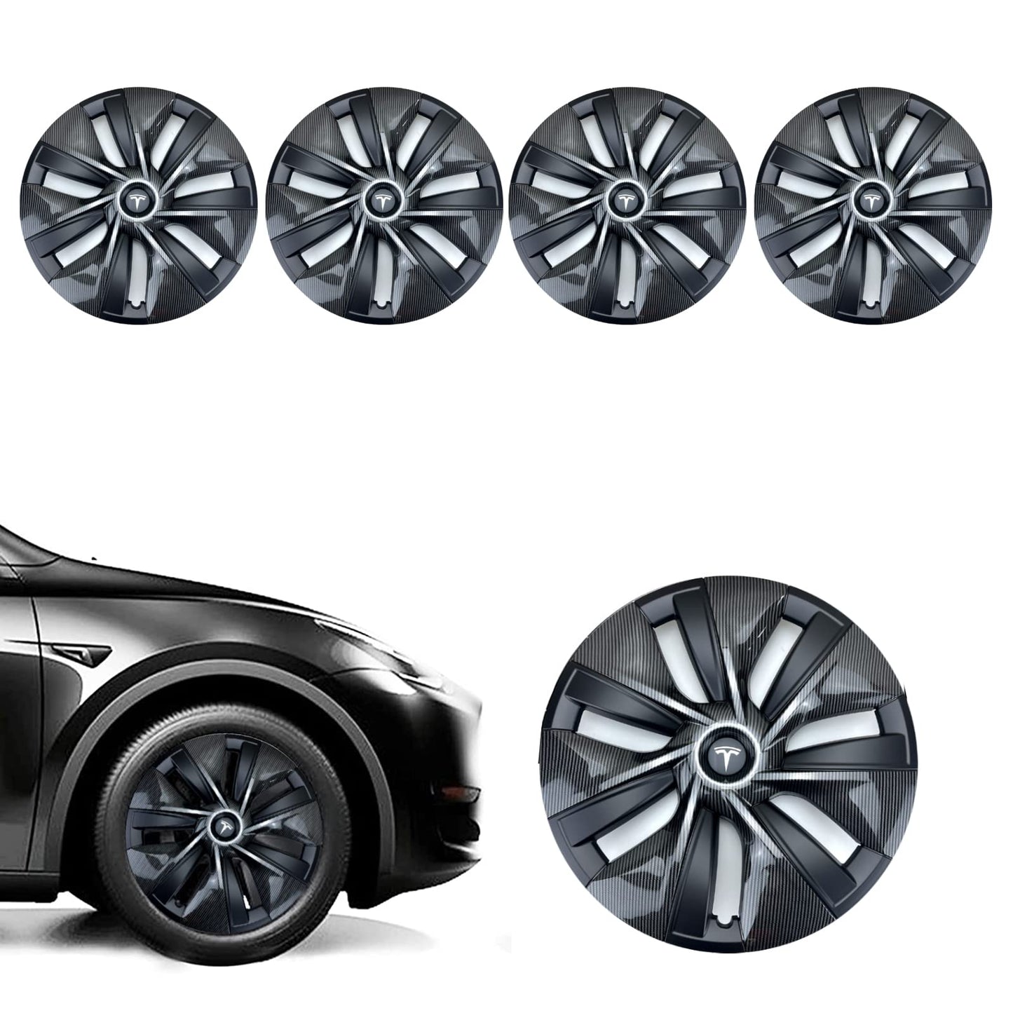 Model Y Hubcaps 19" Full Edge Black Wheel Covers