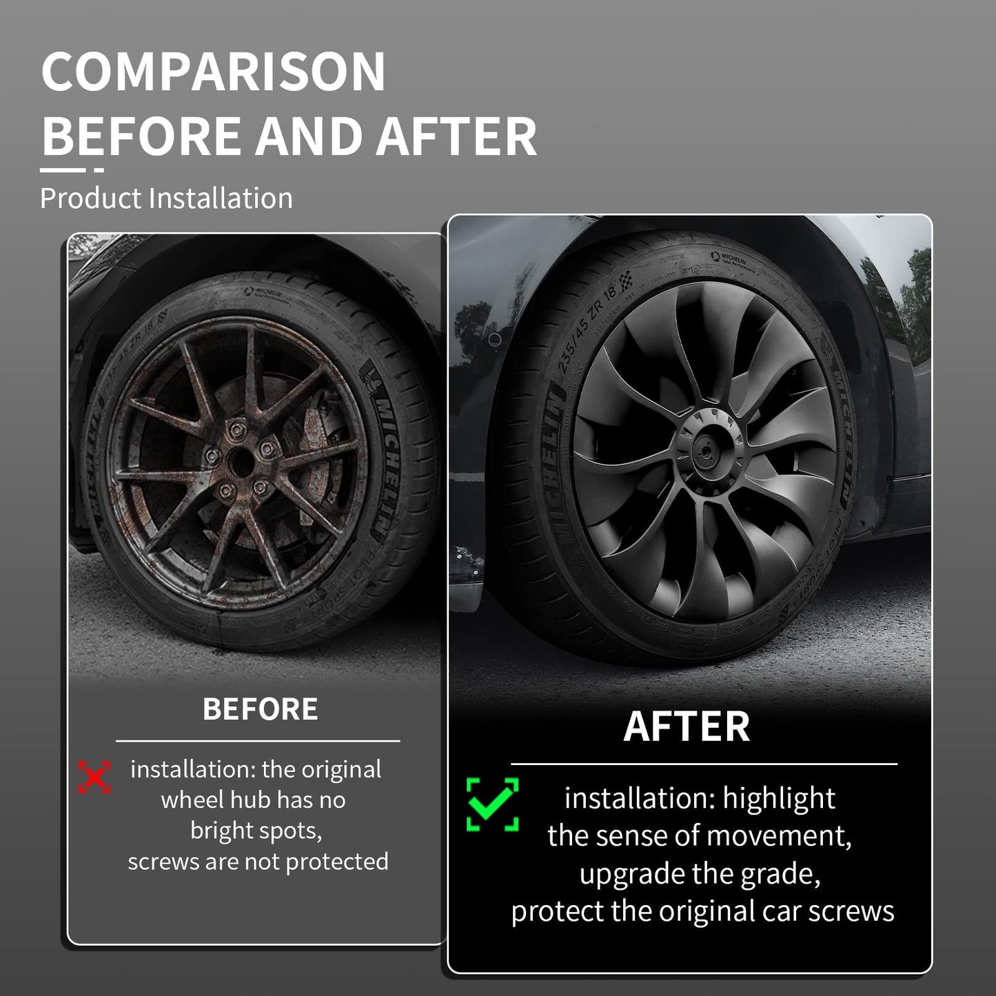 Model 3 Hubcaps 18" Uberturbine Style Aero Wheel Cover Set (4Pcs)