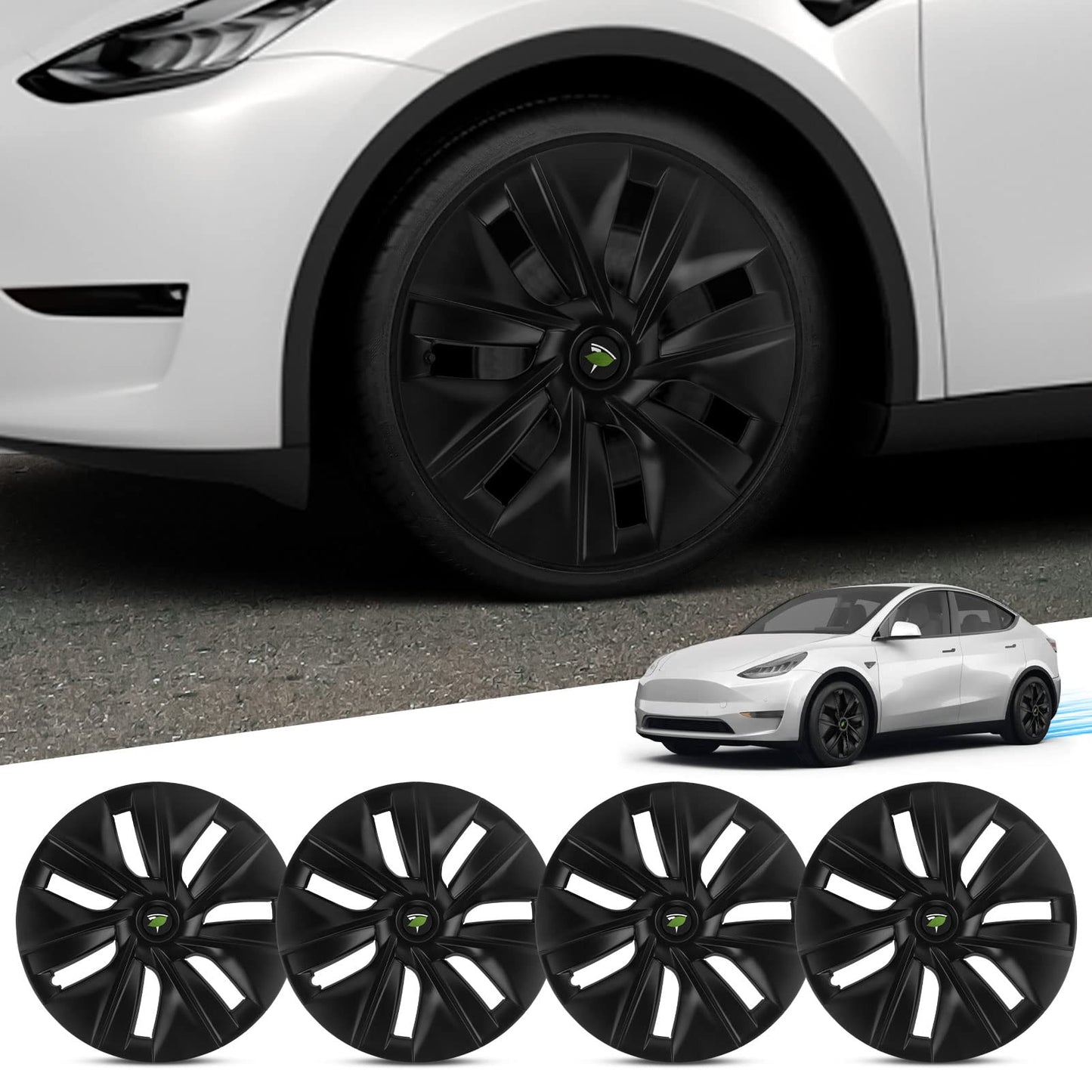 Model Y Hubcaps 19" Full Edge Black Wheel Covers