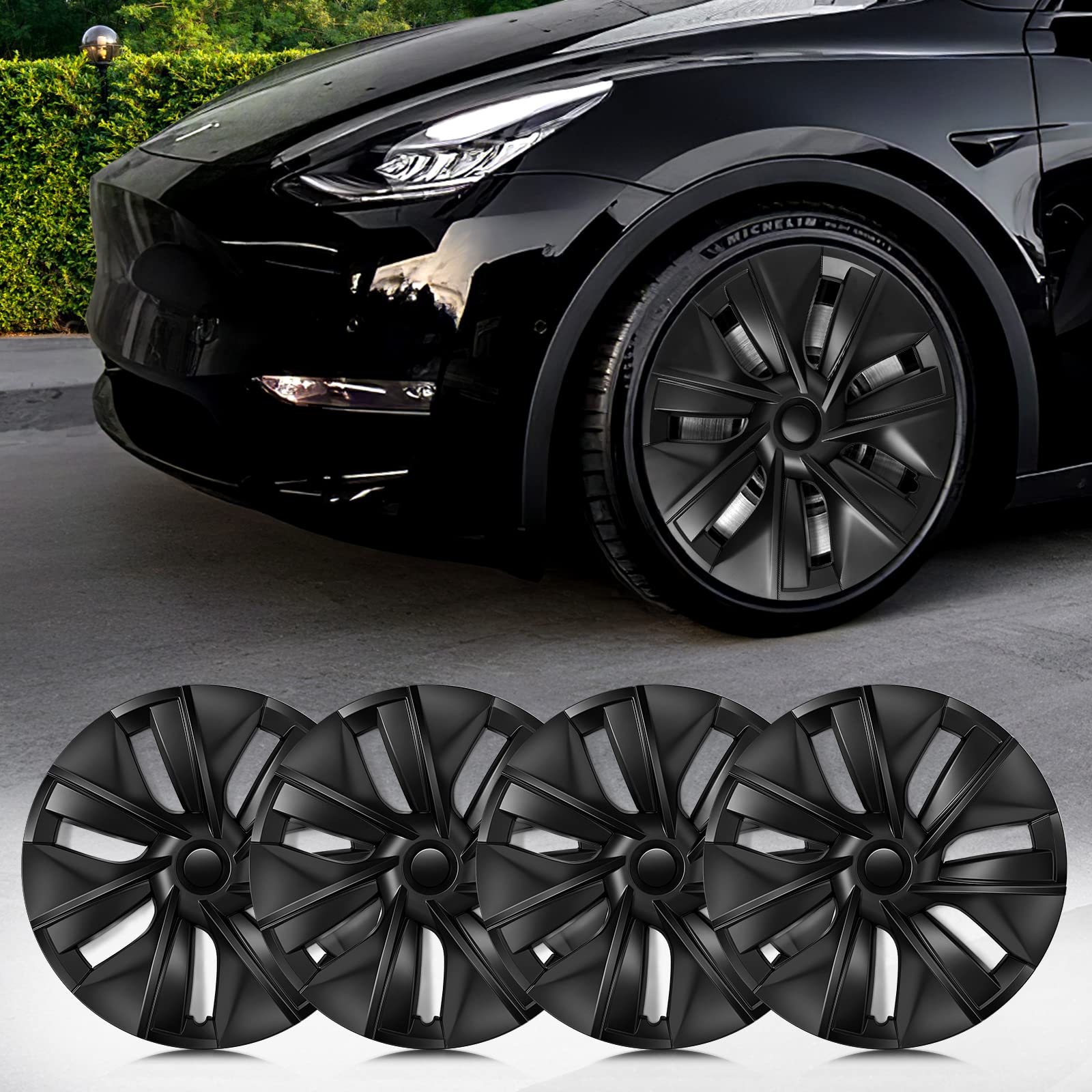 19 Inch Model Y Black Matte Hubcaps Wheel Covers 4pcs 