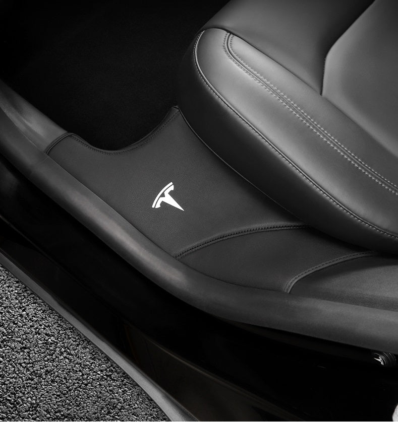Tesla Model 3/Y Rear Door Sills Leather Threshold Strip Anti Kick Pads
