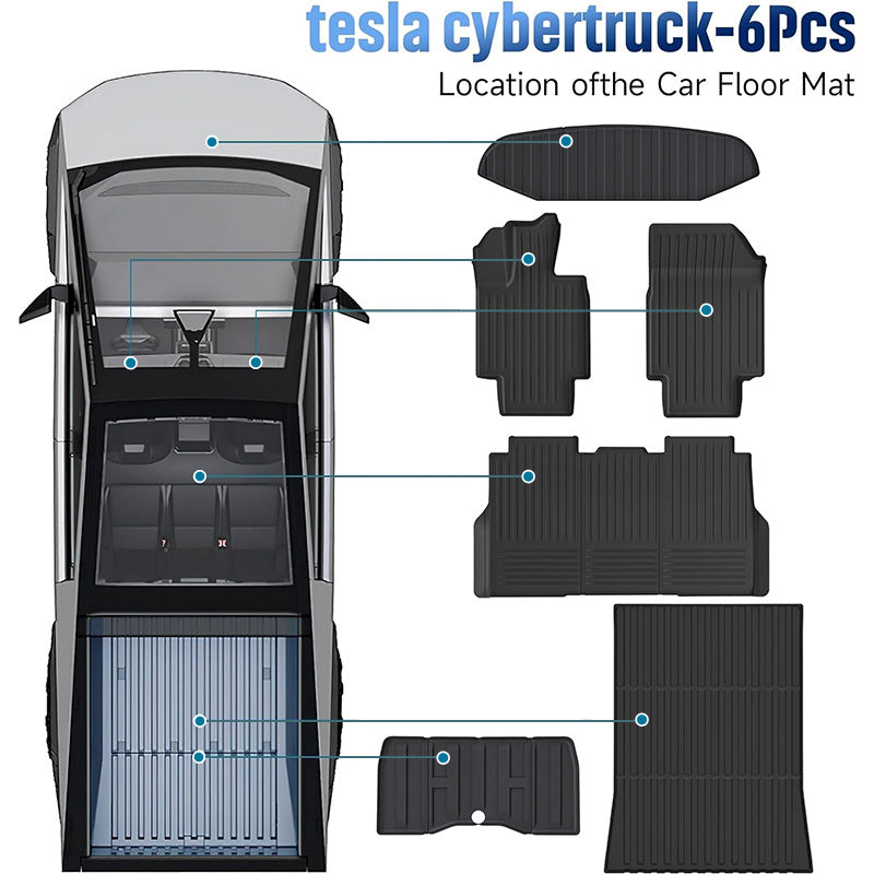 6pcs Full Set Floor Mats & Frunk Mat & Trunk Bed Mats Liner For Tesla Cybertruck