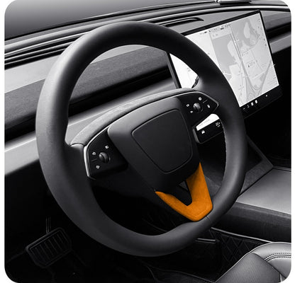 Evtesparts Alcantara Steering Wheel U-shaped Panel Trim For Tesla Model 3 Highland 2023+