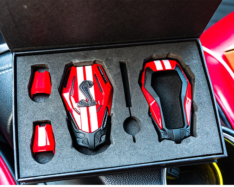 For Ford Mustang Mach-E, Shelby Cobra Mech-Style Key Fob Cover 3/4 Button