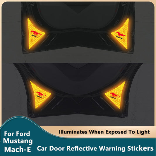 Mach-E Car Door Reflective Warning Stickers Tailgate Switch Luminous Stickers For Ford Mustang