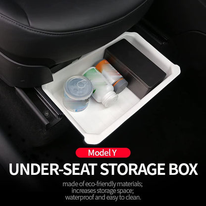 Tesla Model Y Under Seat Storage Box Double-Layer Hidden Organizer