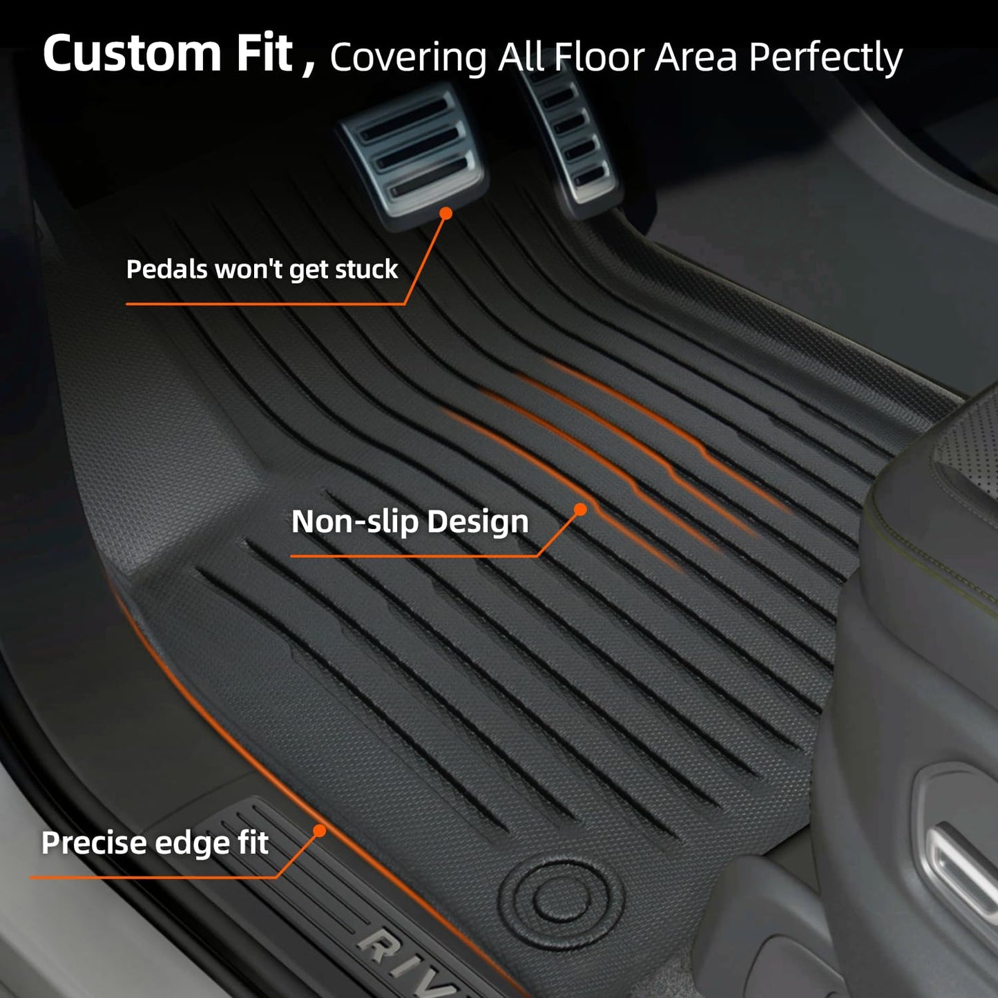 Rivian R1T TPE All Weather Front & Rear Row Floor Mats Liners 2022 2023