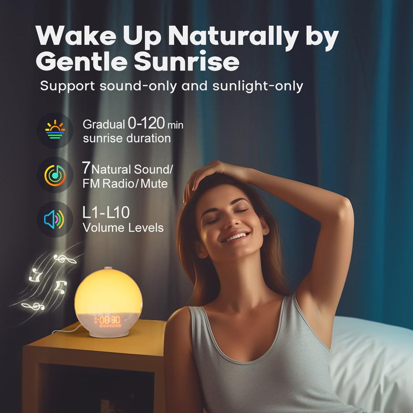 Simulated Sunrise & Sunset Wake-up Light Smart Ambient Alarm Clock Light