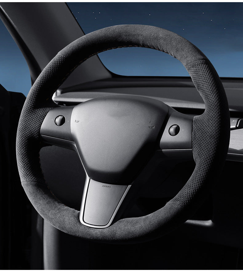 Tesla Model 3/Y Alcantara Hand-sewn Steering Wheel Cover