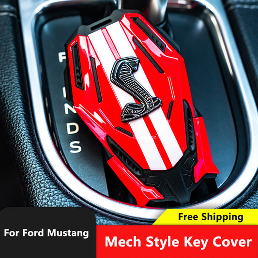 For Ford Mustang Mach-E, Shelby Cobra Mech-Style Key Fob Cover 3/4 Button