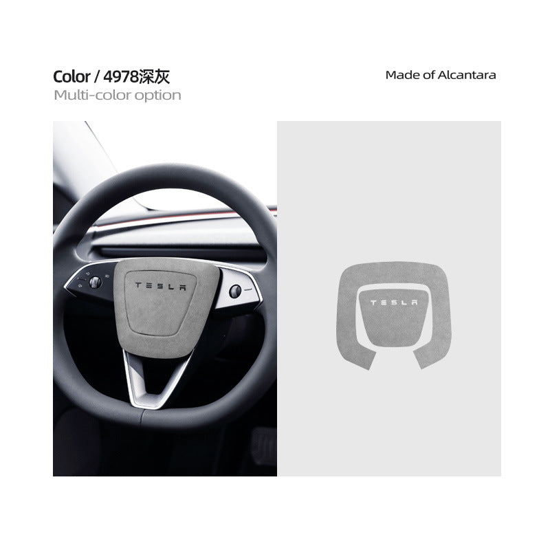 Evtesparts Alcantara Steering Wheel Airbag Cover Trim For Tesla Model 3 Highland