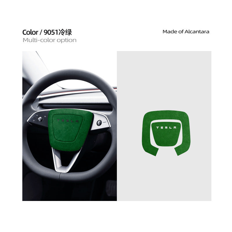 Evtesparts Alcantara Steering Wheel Airbag Cover Trim For Tesla Model 3 Highland