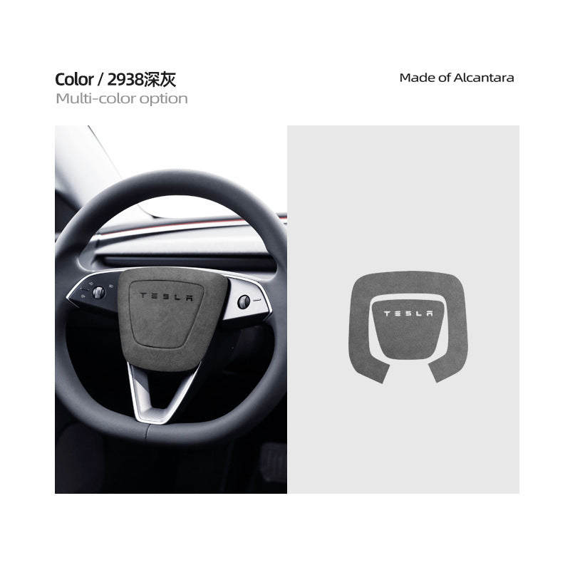 Evtesparts Alcantara Steering Wheel Airbag Cover Trim For Tesla Model 3 Highland