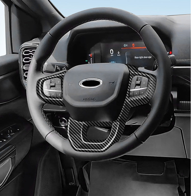 For Ford Ranger Carbon Fiber Steering Wheel Panel Frame Cover Trim