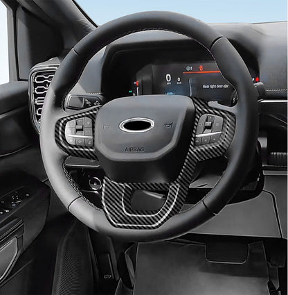 For Ford Ranger Carbon Fiber Steering Wheel Panel Frame Cover Trim