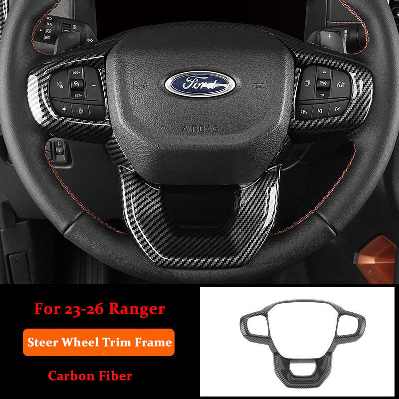 For Ford Ranger Carbon Fiber Steering Wheel Panel Frame Cover Trim
