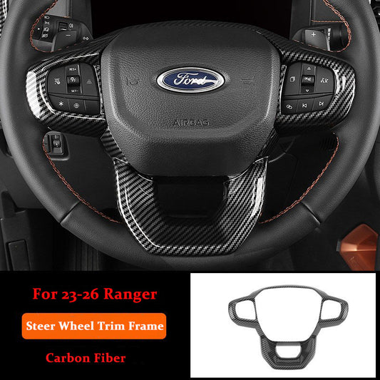 For Ford Ranger Carbon Fiber Steering Wheel Panel Frame Cover Trim