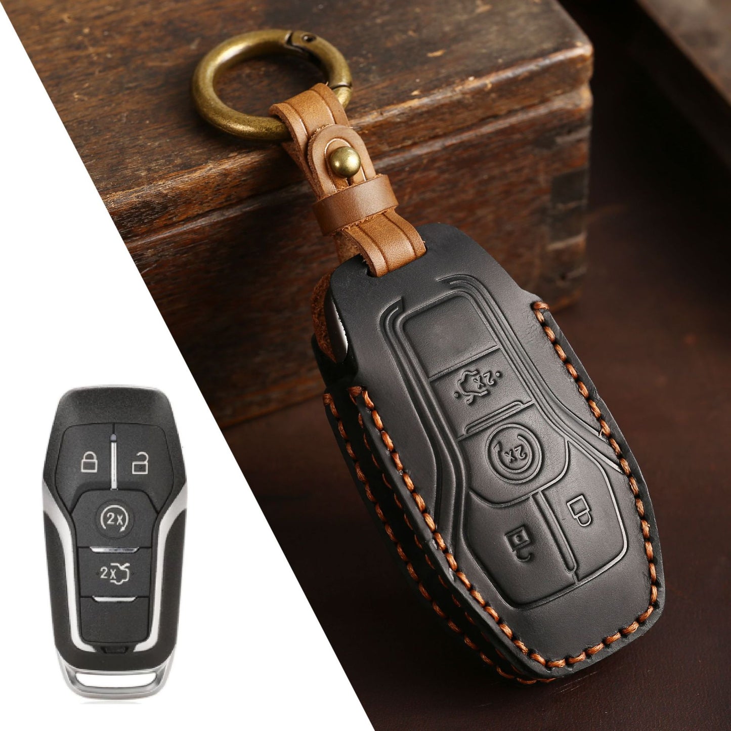 For Ford Mustang Leather Key Fob Cover