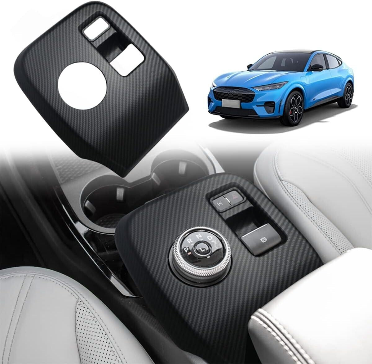 For Ford Mustang Mach e Carbon Fiber Center Console Panel Trim Cover