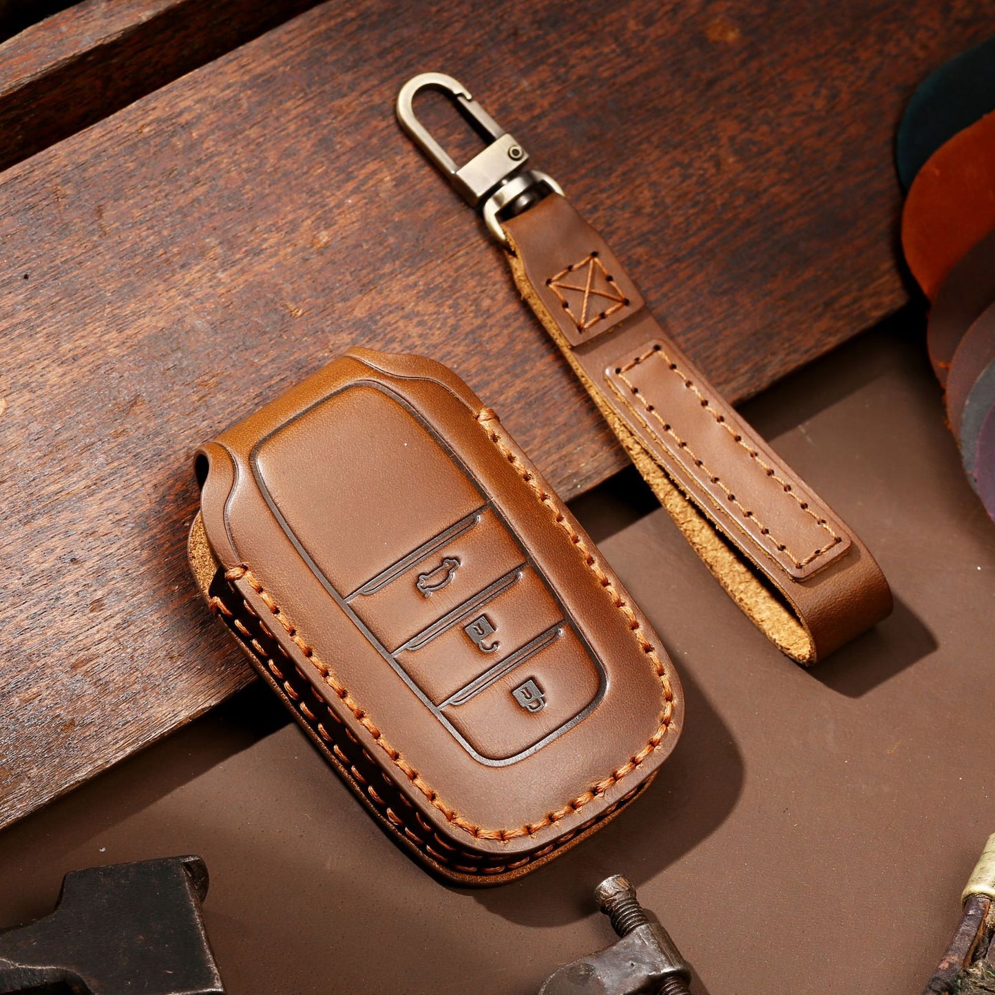 For Toyota Tundra Genuine Leather Key Fob Cover 2, 3,  4, 5 and 6 Button