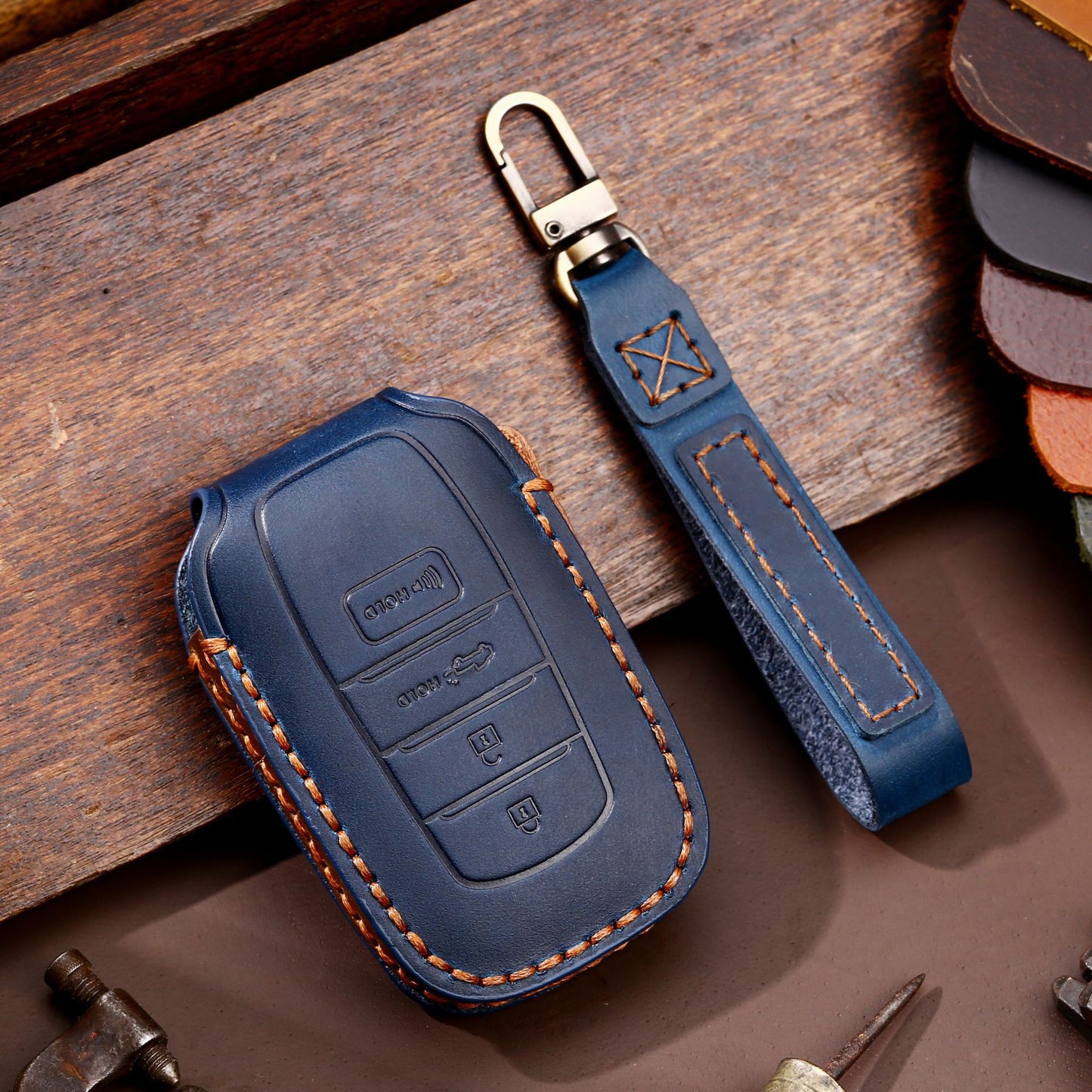 For Toyota Tundra Genuine Leather Key Fob Cover 2, 3,  4, 5 and 6 Button