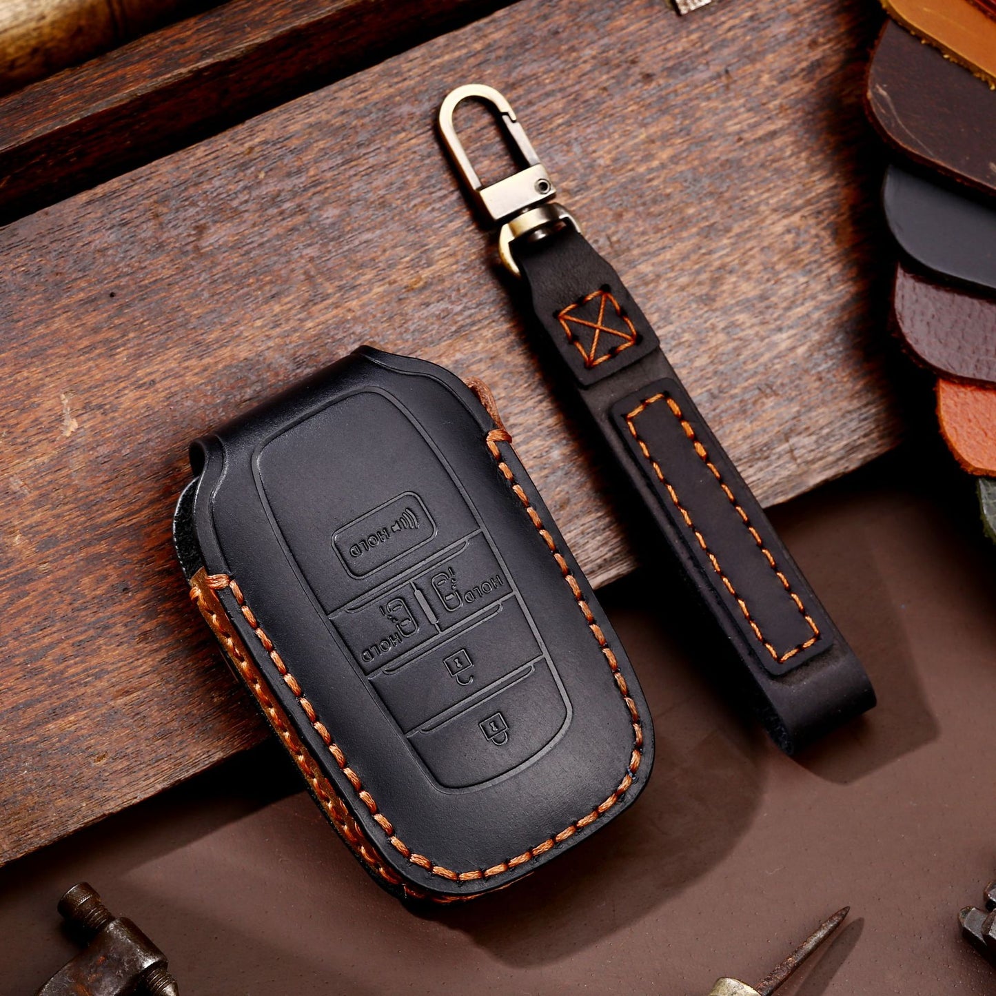 For Toyota Tundra Genuine Leather Key Fob Cover 2, 3,  4, 5 and 6 Button