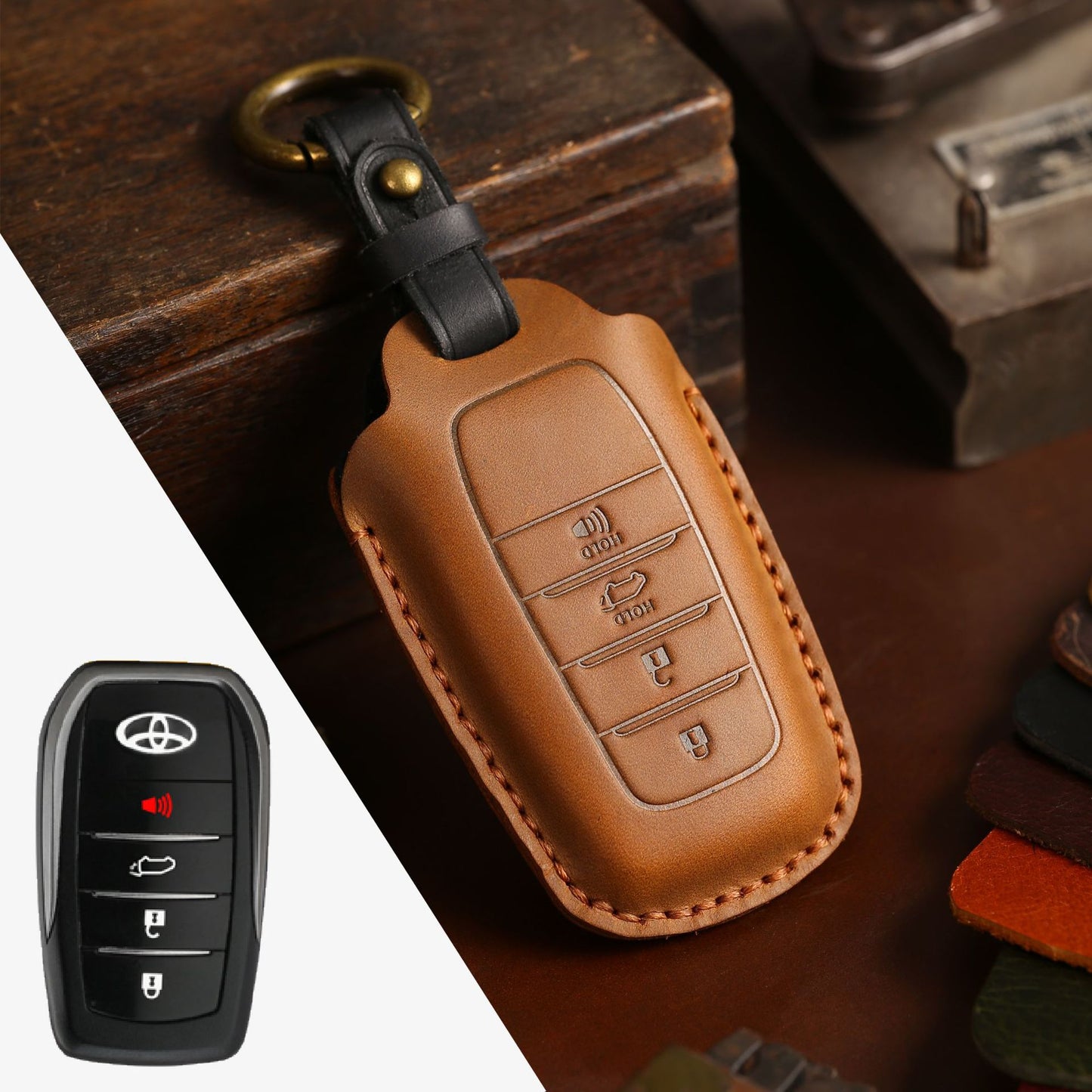 For Toyota Land Cruiser Leather Key Fob Cover