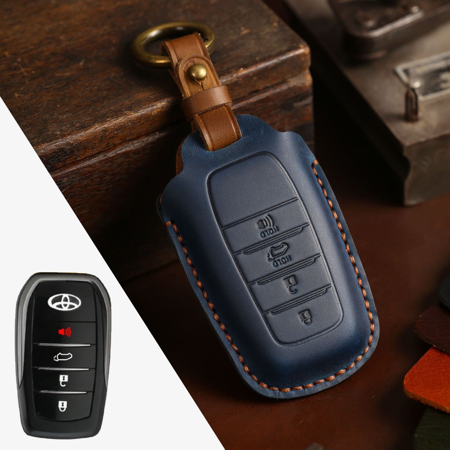 For Toyota Land Cruiser Leather Key Fob Cover