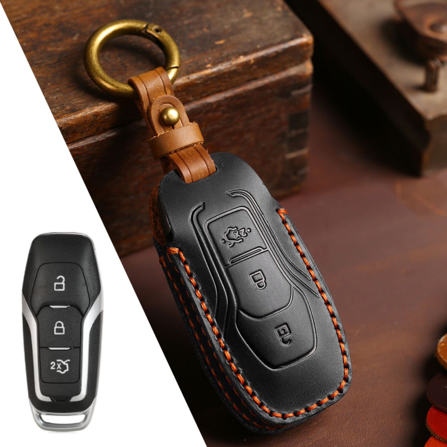 For Ford Mustang Leather Key Fob Cover