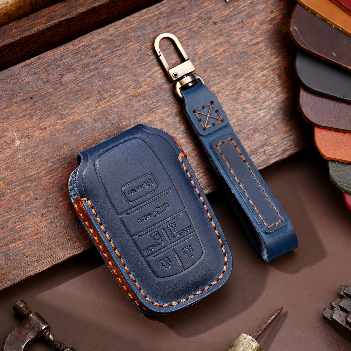 For Toyota Tundra Genuine Leather Key Fob Cover 2, 3,  4, 5 and 6 Button