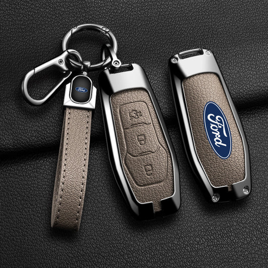 Premium Leather Key Fob Cover For Ford Explorer, Escape, Focus, Edge, Mondeo 3-Button Smart Key