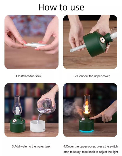 Retro Kerosene Lamp Wireless Humidifier Bedroom Desktop Home Outdoor Portable Camping Aroma Diffuser