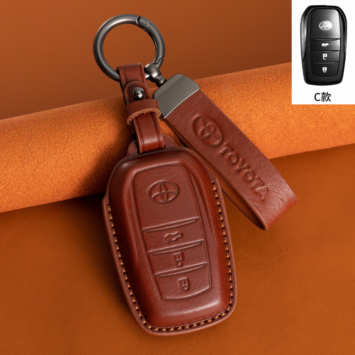 Evtesparts Leather Key Fob Case for Toyota RAV4